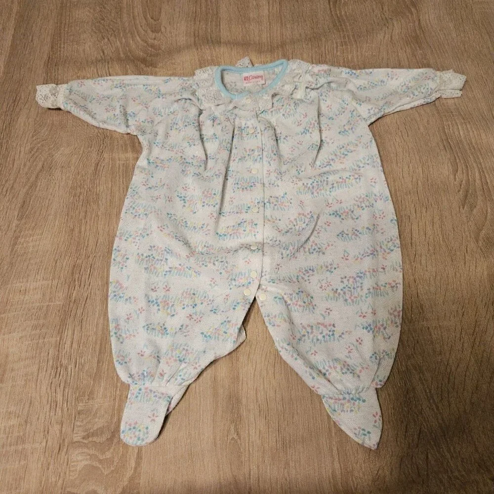 Vintage 1990's Carters Baby Girl Floral Lace Romper Size 3 Months Made In USA